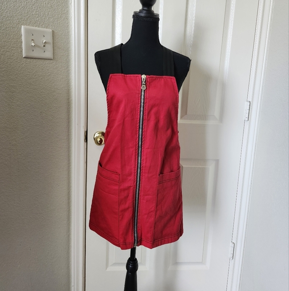 The Ragged Priest Red Black Shortalls Overalls Zipper Up Mini Dress XS - Picture 1 of 9